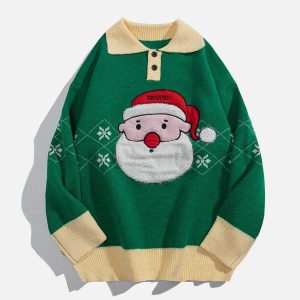 festive santa claus polo sweater   chic holiday streetwear 1998