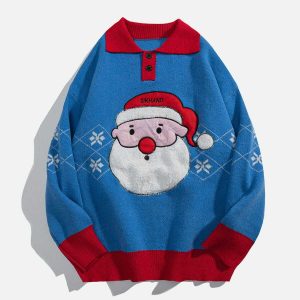 festive santa claus polo sweater   chic holiday streetwear 3105