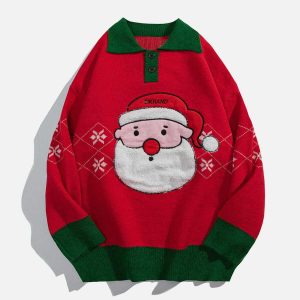 festive santa claus polo sweater   chic holiday streetwear 6634