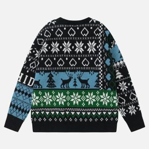 festive santa print sweater   chic & youthful holiday style 2089