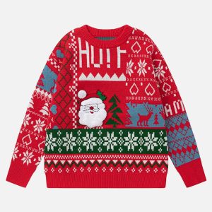 festive santa print sweater   chic & youthful holiday style 2100