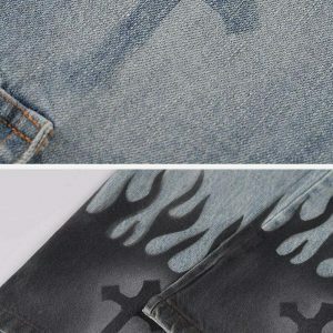 flame & cross vibe straight jeans   edgy streetwear essential 1095