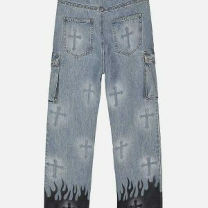 flame & cross vibe straight jeans   edgy streetwear essential 1978
