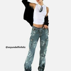 flame & cross vibe straight jeans   edgy streetwear essential 3102