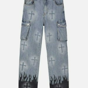 flame & cross vibe straight jeans   edgy streetwear essential 6986