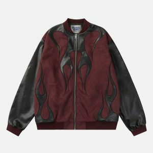 flame embroidery varsity jacket edgy & retro streetwear 3531
