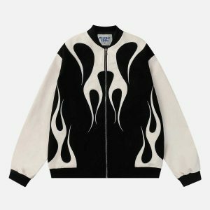 flame embroidery varsity jacket edgy & retro streetwear 7438