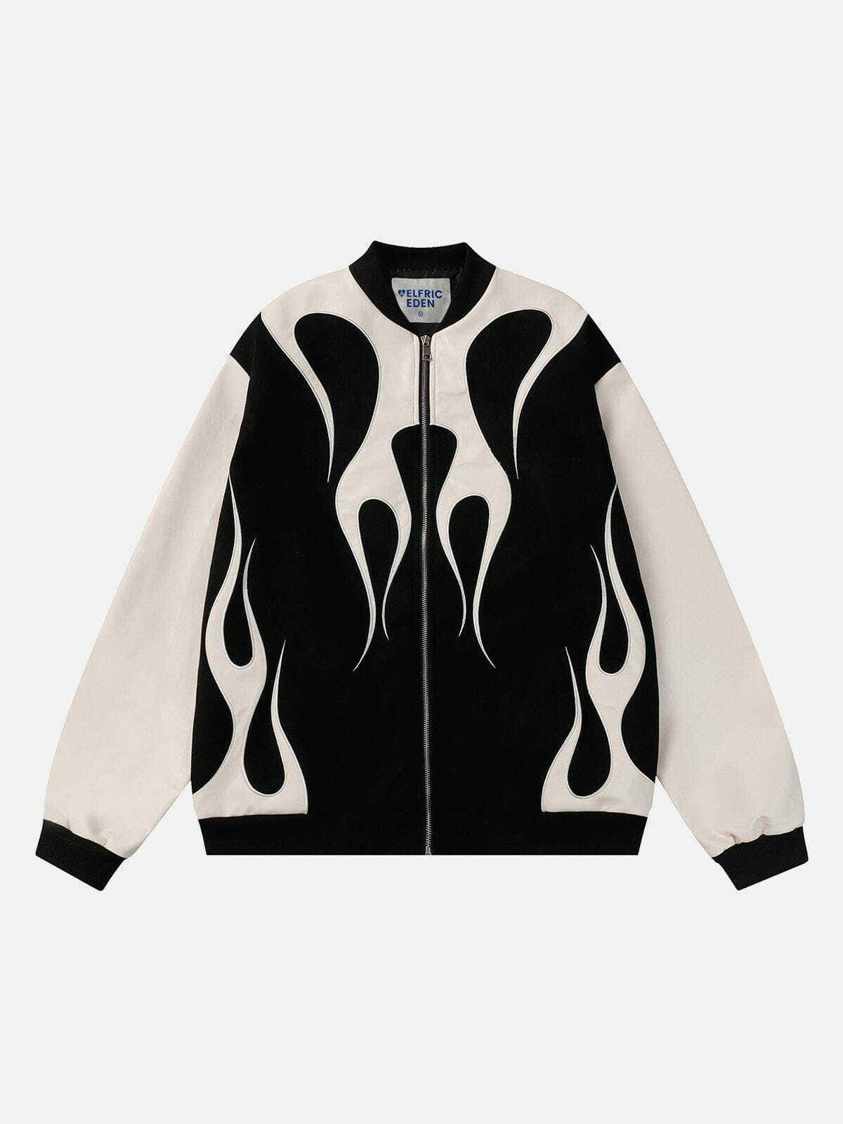 flame embroidery varsity jacket edgy & retro streetwear 7438