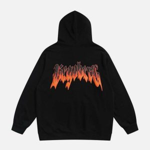 flame lettered foam hoodie dynamic & youthful streetwear 6659