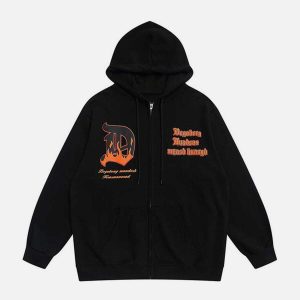flame lettered foam hoodie dynamic & youthful streetwear 7766