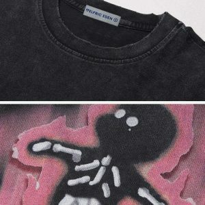 flame skeleton washed sweatshirt   edgy streetwear essential 7170