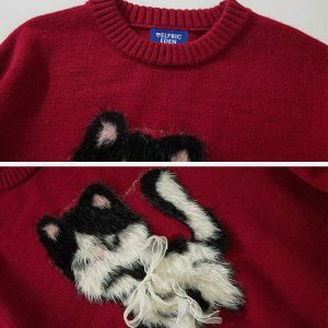 flocked cat sweater retro chic & edgy streetwear 1716