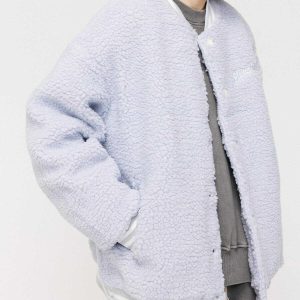 flocked letter sherpa coat   iconic & cozy winter essential 7350