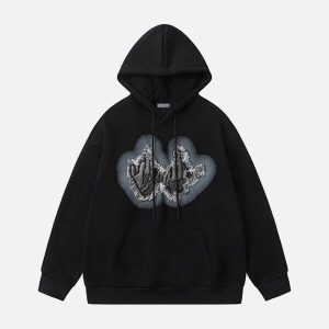 fringe applique hoodie   youthful & dynamic streetwear 6798