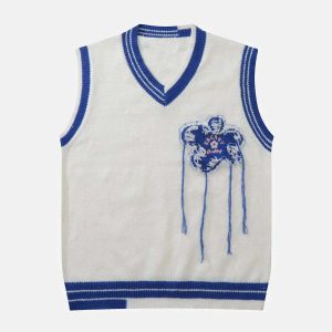 fringe floral jacquard vest youthful & eclectic style 4609