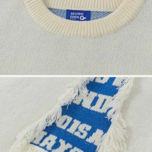 fringe letter jacquard sweater urban chic & trendy 7013