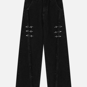 fringe metal buckle jeans edgy & retro streetwear 4006
