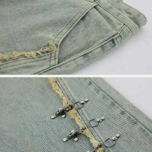 fringe metal buckle jeans edgy & retro streetwear 6194