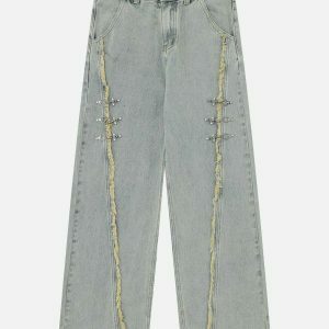 fringe metal buckle jeans edgy & retro streetwear 7397