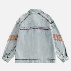 fringe patchwork denim jacket edgy & retro streetwear 7554
