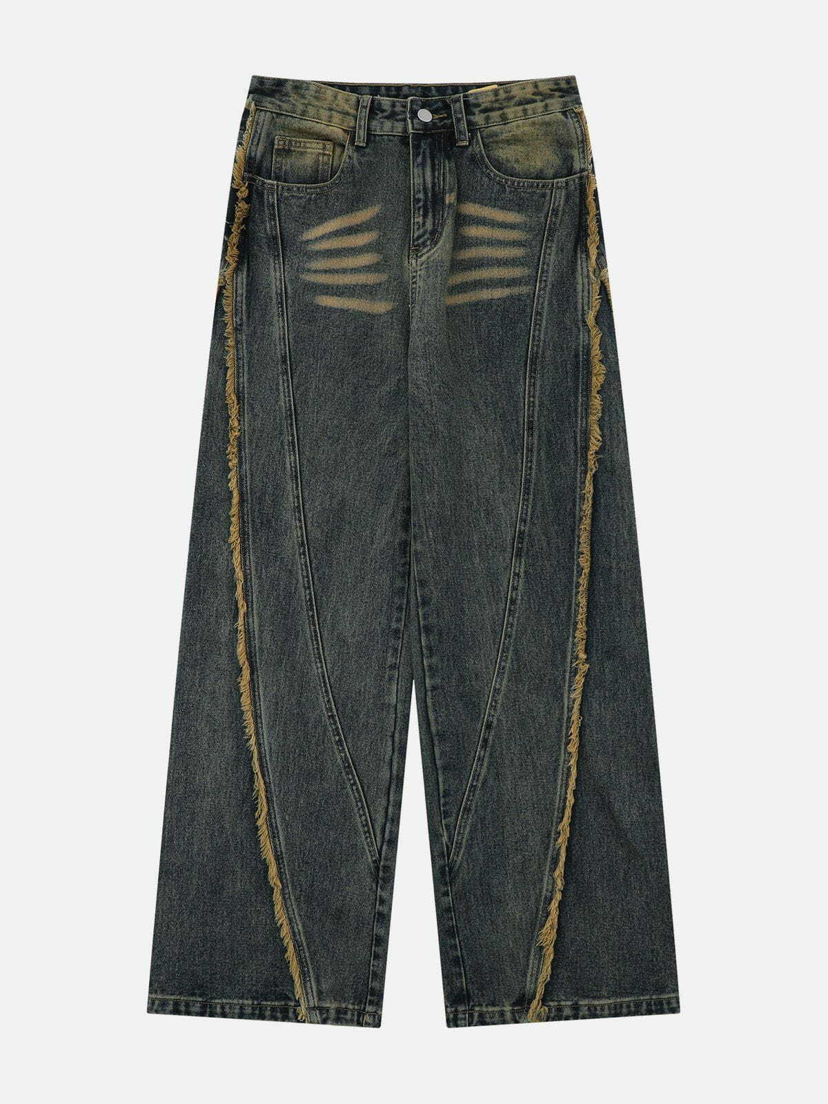 fringe washed jeans edgy & retro denim 8042
