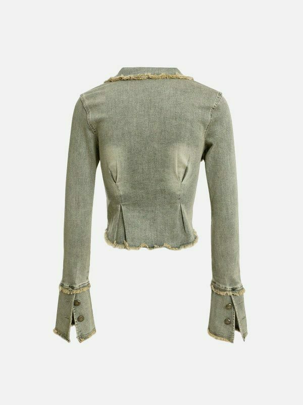 fringe zipper denim jacket edgy & retro streetwear 6634