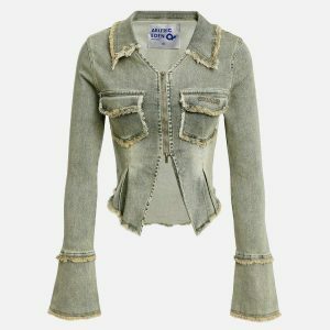 fringe zipper denim jacket edgy & retro streetwear 6888