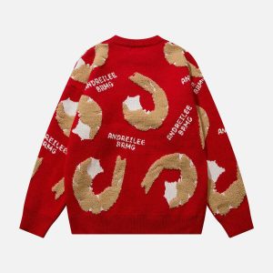 fun shrimp jacquard sweater youthful & vibrant knitwear 1428