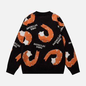fun shrimp jacquard sweater youthful & vibrant knitwear 2153