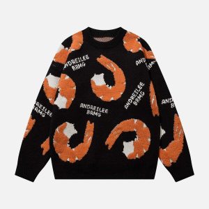 fun shrimp jacquard sweater youthful & vibrant knitwear 3116