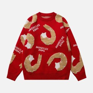 fun shrimp jacquard sweater youthful & vibrant knitwear 5424
