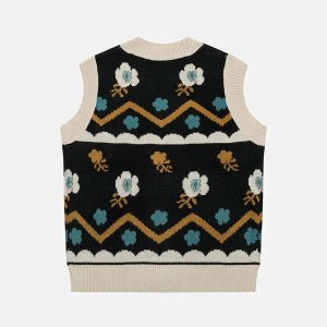 geometric floral vest sweater youthful & eclectic style 1179