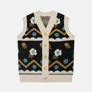 geometric floral vest sweater youthful & eclectic style 2746