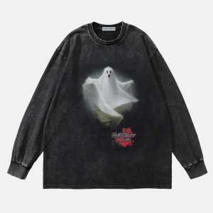 ghost print washed sweatshirt edgy streetwear essential 6949