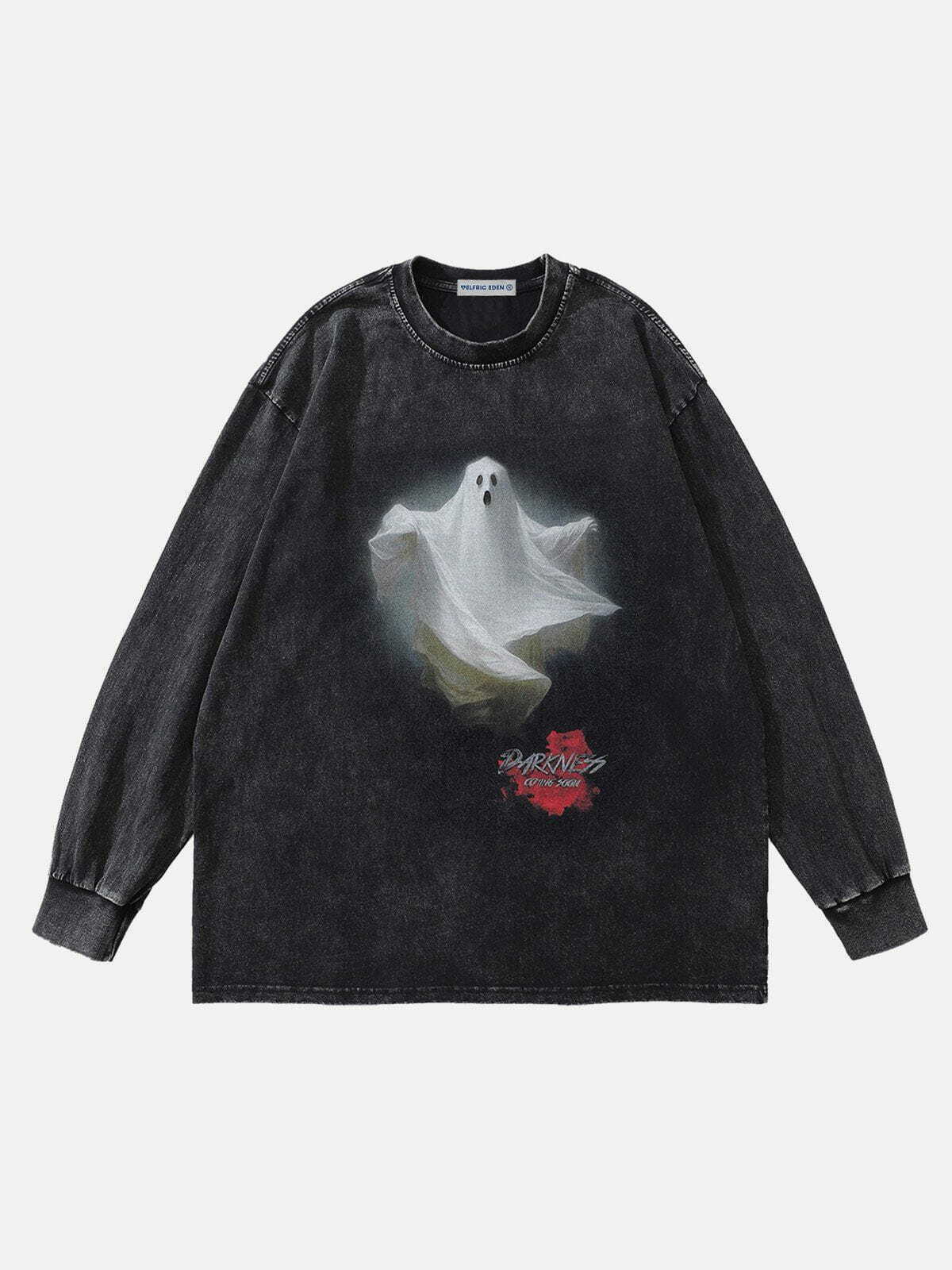 ghost print washed sweatshirt edgy streetwear essential 6949