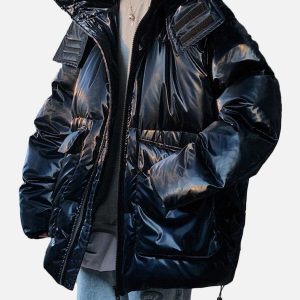 glossy winter coat with removable sleeves   chic & versatile 6084