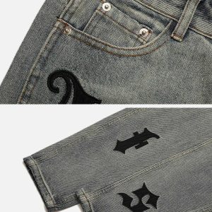 gothic alphabet jeans with embroidered patches edgy design 7811