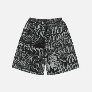 gothic letter print shorts edgy & trending 3571