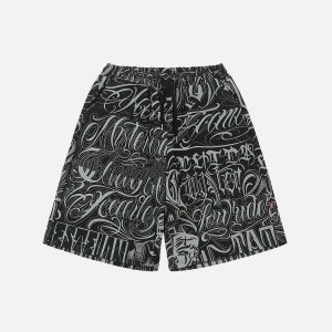 gothic letter print shorts edgy & trending 4601