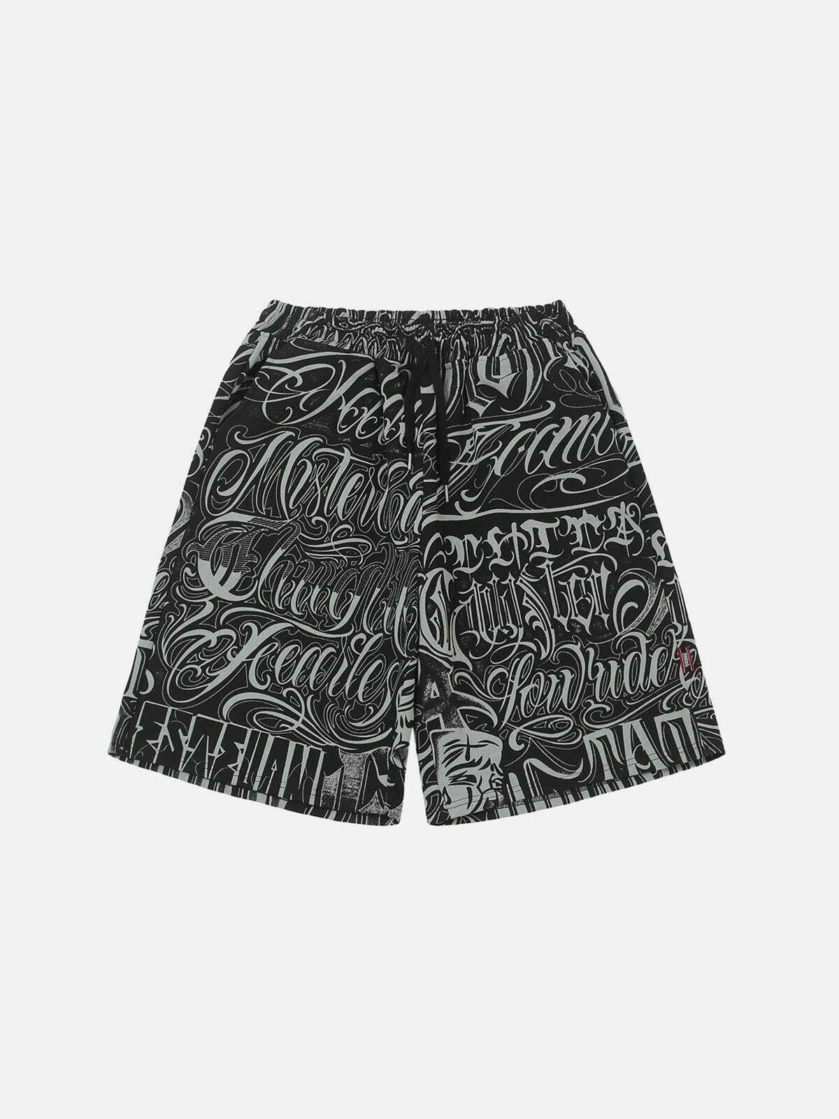 gothic letter print shorts edgy & trending 4601