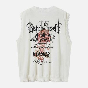 gothic letter sweater vest   iconic & youthful style 7078