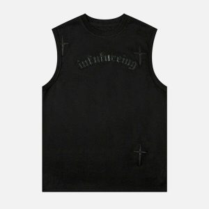 gothic star vest with bold lettering   youthful urban style 2696