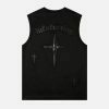 gothic star vest with bold lettering   youthful urban style 4077