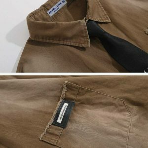 gradient denim washed short sleeve shirt   edgy & retro streetwear 1043