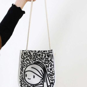 graffiti girl print crossbody bag   edgy urban fashion accessory 7418