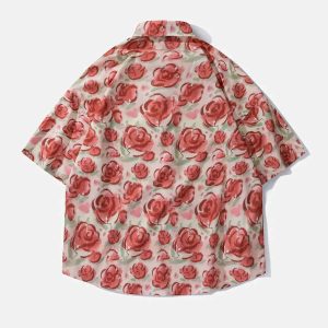 hand drawn roses shirt chic short sleeve & vibrant design 2602
