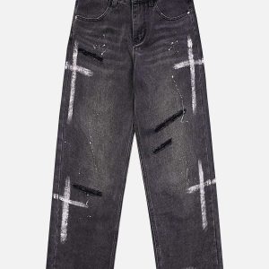 hand painted cross jeans   edgy straight cut style 6821