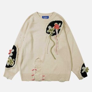 handmade crochet sweater floral design youthful chic 3463