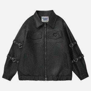 heart belt faux leather jacket edgy & chic streetwear 4022