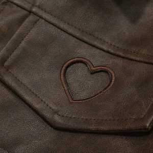 heart belt faux leather jacket edgy & chic streetwear 5013